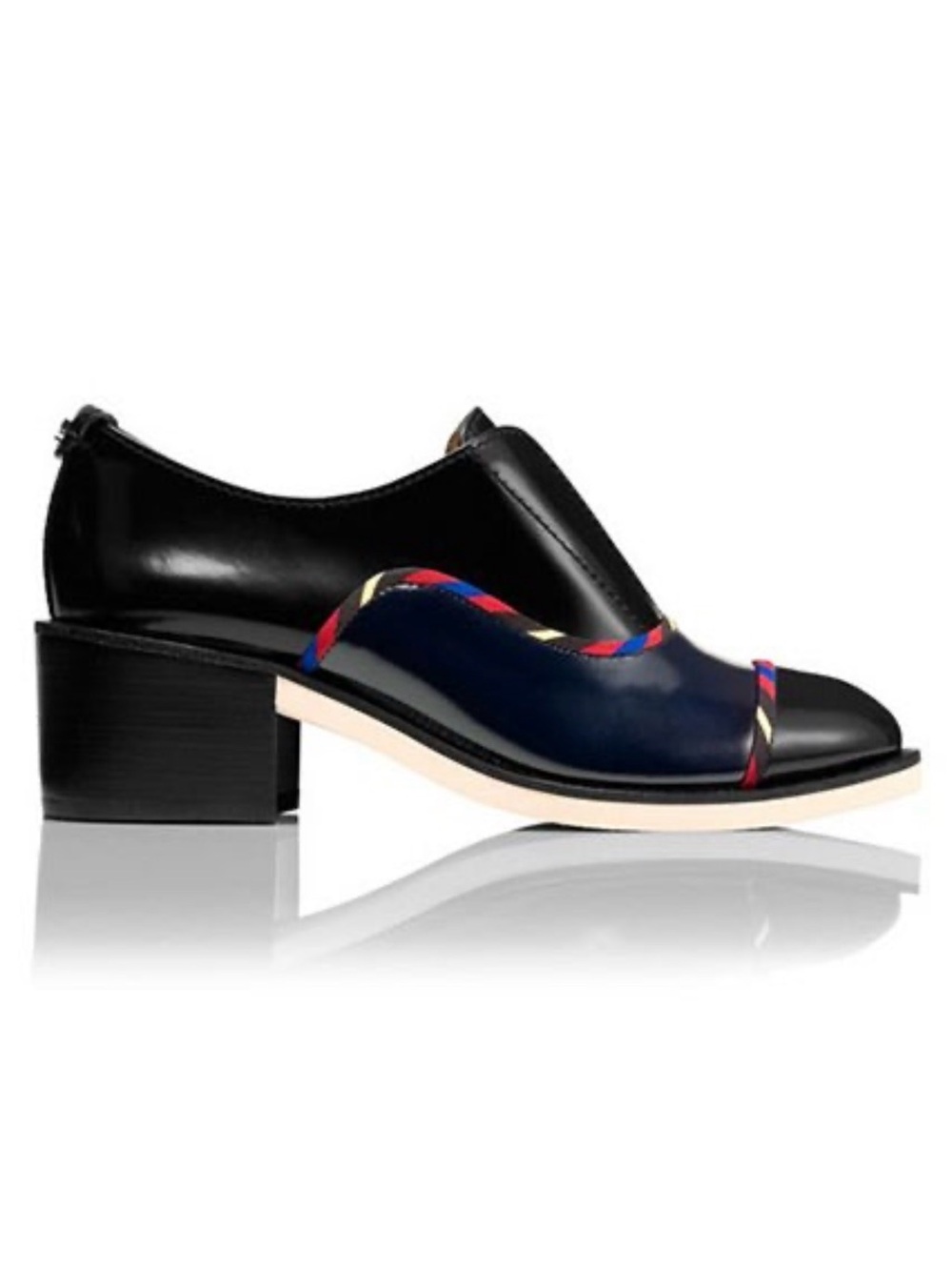 Tory Burch Navy and Black Loafers with Multicolor Braided Trim
